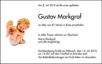 Traueranzeige von Gustav Markgraf von Echo-Zeitungen (Gesamtausgabe)