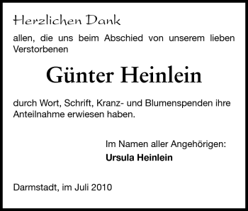 Traueranzeige von Günter Heinlein von Darmstädter Echo, Odenwälder Echo, Rüsselsheimer Echo, Groß-Gerauer-Echo, Ried Echo
