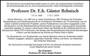 Traueranzeige von Prof. Dr. E.h. Günter Behnisch von Echo-Zeitungen (Gesamtausgabe)