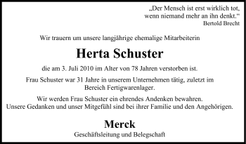 Traueranzeige von Herta Schuster von Echo-Zeitungen (Gesamtausgabe)