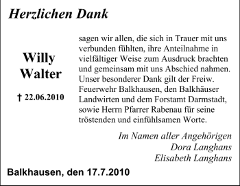 Traueranzeige von Willy Walter von Echo-Zeitungen (Gesamtausgabe)