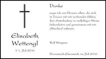 Traueranzeige von Elisabeth Wettengl von Echo-Zeitungen (Gesamtausgabe)