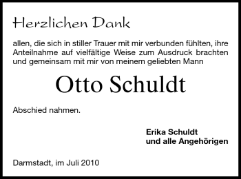 Traueranzeige von Otto Schuldt von Darmstädter Echo, Odenwälder Echo, Rüsselsheimer Echo, Groß-Gerauer-Echo, Ried Echo