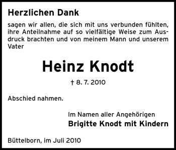 Traueranzeige von Heinz Knodt von Rüsselsheimer Echo, Groß-Gerauer-Echo, Ried Echo