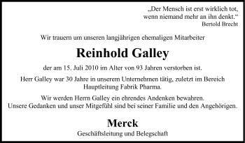 Traueranzeige von Reinhold Galley von Echo-Zeitungen (Gesamtausgabe)