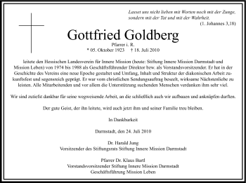 Traueranzeige von Gottfried Goldberg von Echo-Zeitungen (Gesamtausgabe)