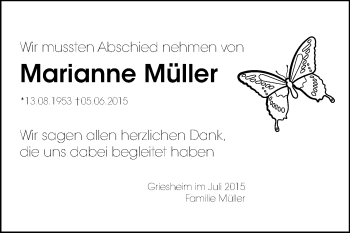 Traueranzeige von Marianne Müller von Echo-Zeitungen (Gesamtausgabe)