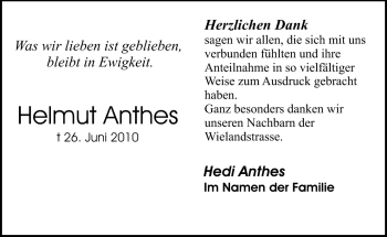 Traueranzeige von Helmut Anthes von Echo-Zeitungen (Gesamtausgabe)