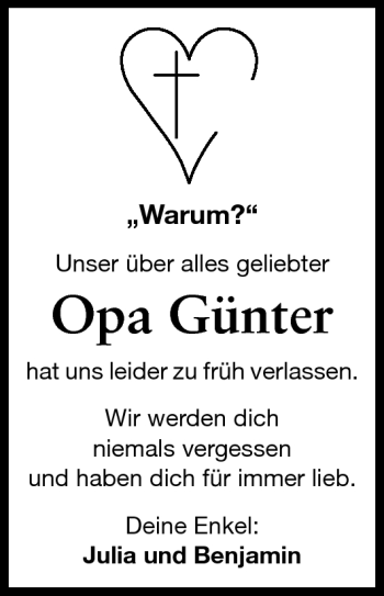 Traueranzeige von Opa Günter von Odenwälder Echo