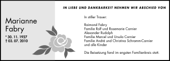 Traueranzeige von Marianne Fabry von Odenwälder Echo