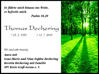 Traueranzeige von Thomas Dechering von Rüsselsheimer Echo, Groß-Gerauer-Echo, Ried Echo