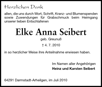 Traueranzeige von Elke Anna Seibert von Echo-Zeitungen (Gesamtausgabe)