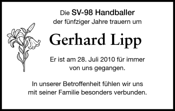 Traueranzeige von Gerhard Lipp von Echo-Zeitungen (Gesamtausgabe)