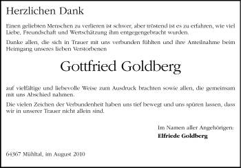 Traueranzeige von Gottfried Goldberg von Echo-Zeitungen (Gesamtausgabe)