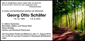 Traueranzeige von Georg Otto Schäfer von Rüsselsheimer Echo, Groß-Gerauer-Echo, Ried Echo