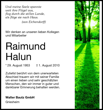 Traueranzeige von Raimund Franz Halund von Echo-Zeitungen (Gesamtausgabe)