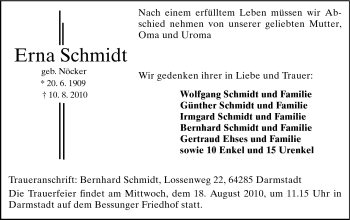 Traueranzeige von Erna Schmidt von Echo-Zeitungen (Gesamtausgabe)