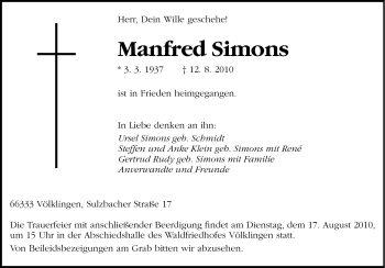 Traueranzeige von Manfred Simons von Rüsselsheimer Echo, Groß-Gerauer-Echo, Ried Echo