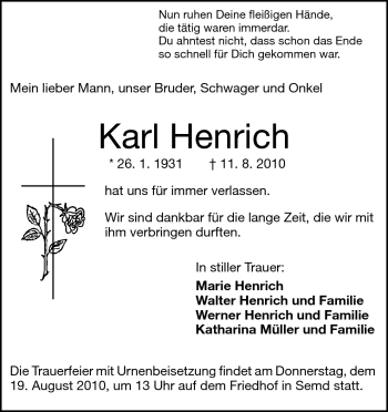 Traueranzeige von Karl Henrich von Echo-Zeitungen (Gesamtausgabe)