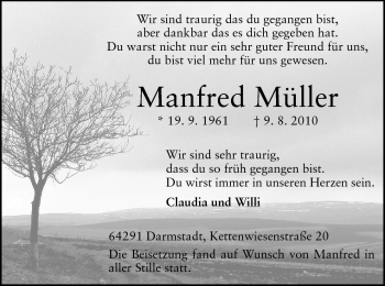 Traueranzeige von Manfred Müller von Echo-Zeitungen (Gesamtausgabe)