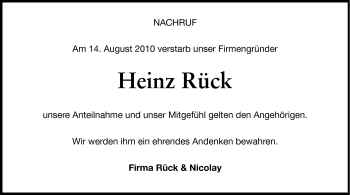 Traueranzeige von Heinrich Rück von Echo-Zeitungen (Gesamtausgabe)