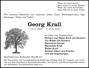 Traueranzeige von Georg Krall von Odenwälder Echo