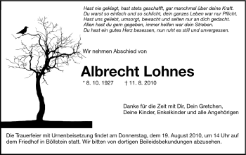 Traueranzeige von Albrecht Lohnes von Odenwälder Echo