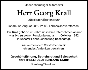 Traueranzeige von Georg Krall von Odenwälder Echo