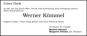 Traueranzeige von Werner Kümmel von Echo-Zeitungen (Gesamtausgabe)