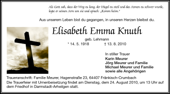 Traueranzeige von Elisabeth Emma Knuth von Echo-Zeitungen (Gesamtausgabe)