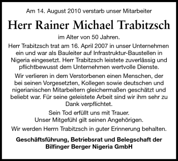 Traueranzeige von Rainer Michael Trabitzsch von Echo-Zeitungen (Gesamtausgabe)