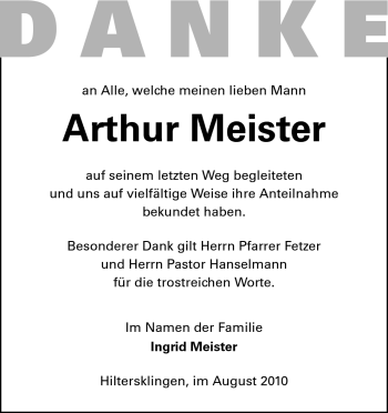 Traueranzeige von Arthur Meister von Odenwälder Echo
