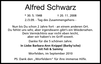 Traueranzeige von Alfred Schwarz von Rüsselsheimer Echo, Groß-Gerauer-Echo, Ried Echo