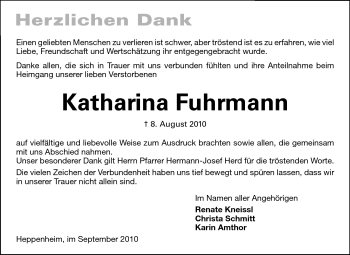 Traueranzeige von Katharina Fuhrmann von Starkenburger Echo