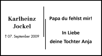 Traueranzeige von Karlheinz Jockel von Rüsselsheimer Echo, Groß-Gerauer-Echo, Ried Echo