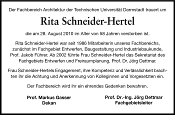Traueranzeige von Rita Schneider-Hertel von Echo-Zeitungen (Gesamtausgabe)