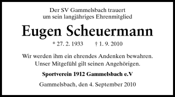 Traueranzeige von Eugen Scheuermann von Odenwälder Echo