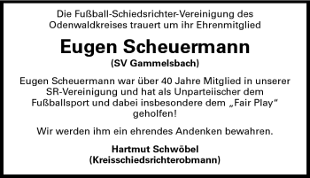 Traueranzeige von Eugen Scheuermann von Odenwälder Echo