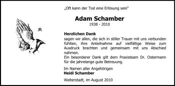 Traueranzeige von Adam Schamber von Echo-Zeitungen (Gesamtausgabe)