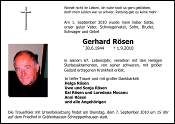 Traueranzeige von Gerhard Rösen von Echo-Zeitungen (Gesamtausgabe)