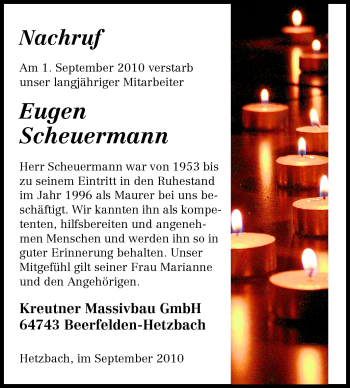 Traueranzeige von Eugen Scheuermann von Odenwälder Echo