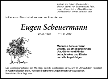 Traueranzeige von Eugen Scheuermann von Odenwälder Echo