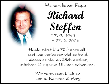 Traueranzeige von Richard Steffen von Odenwälder Echo