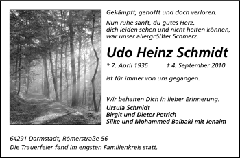 Traueranzeige von Udo Heinz Schmidt von Echo-Zeitungen (Gesamtausgabe)