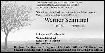 Traueranzeige von Werner Schrimpf von Rüsselsheimer Echo, Groß-Gerauer-Echo, Ried Echo