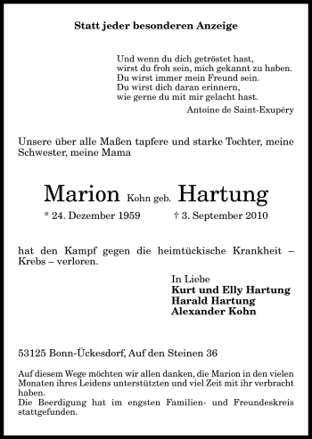 Traueranzeige von Marion Hartung von Echo-Zeitungen (Gesamtausgabe)