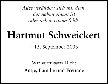 Traueranzeige von Hartmut Schweickert von Echo-Zeitungen (Gesamtausgabe)