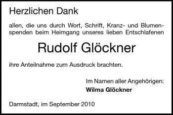 Traueranzeige von Rudolf Glöckner von Echo-Zeitungen (Gesamtausgabe)