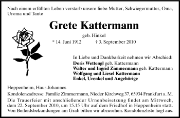 Traueranzeige von Grete Kattermann von Starkenburger Echo