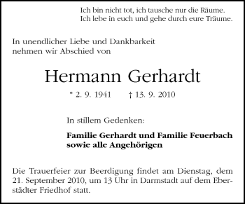 Traueranzeige von Hermann Gerhardt von Echo-Zeitungen (Gesamtausgabe)